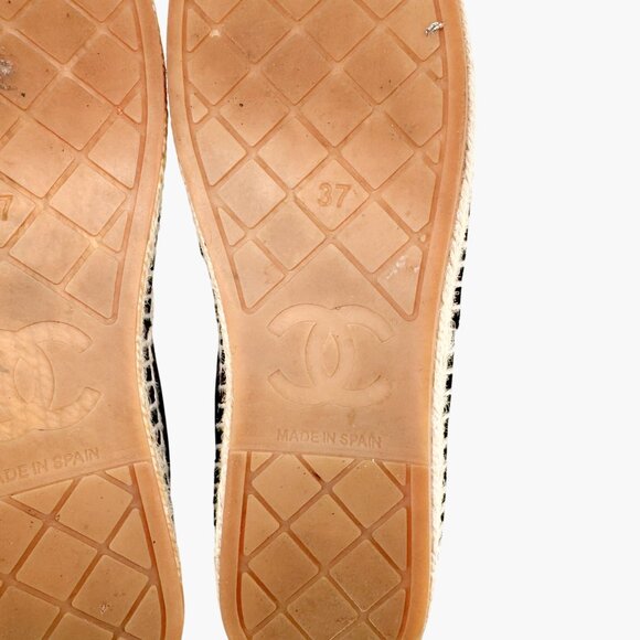 Chanel Logo Espadrilles EU 37 US 6-6.5 Black Velvet Rope Sole Slip On Flat Shoe - Picture 12 of 14
